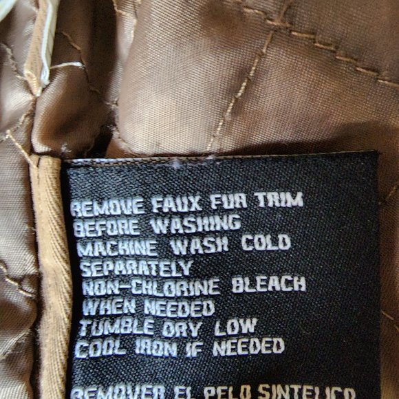 Guess Women's M Tan Quilted Faux Fur Trim Hooded Zip Up Canvas Cargo Jacket - Picture 7 of 8